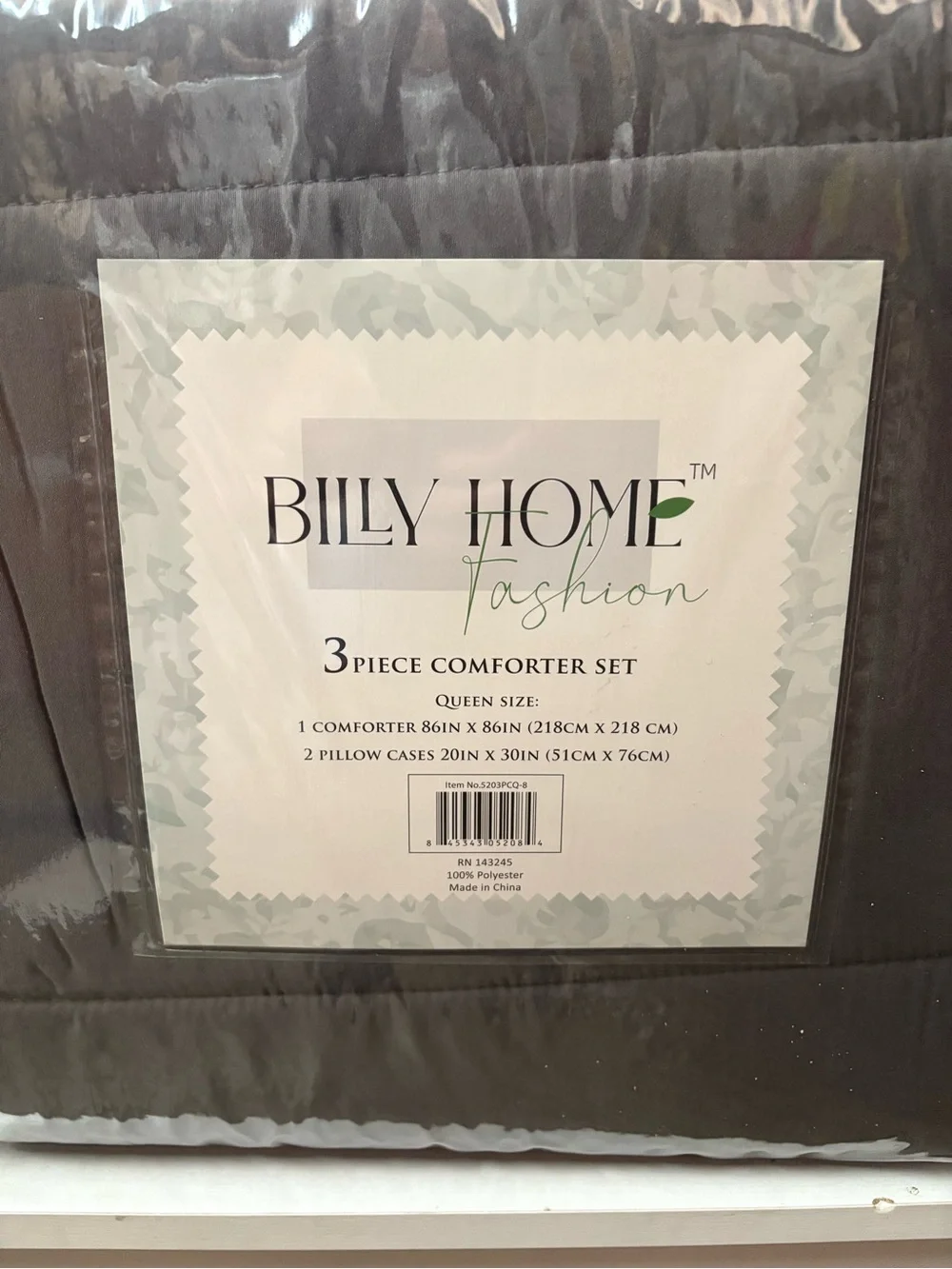 Billy Home Fashion 3-Piece Queen Comforter Set - Gray